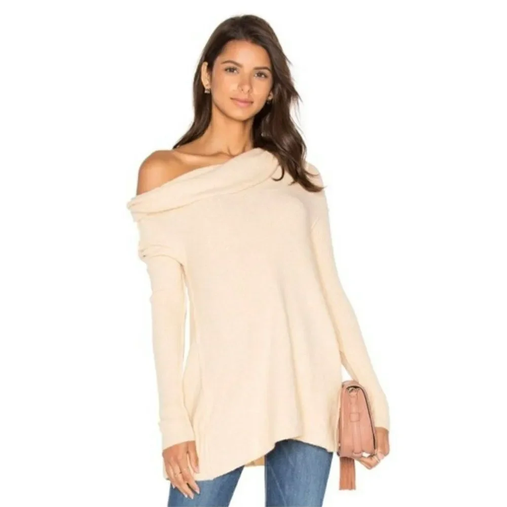 Free People Strawberry Fields Sweater Cowl Neck Swingy Soft Cream Women Small‎